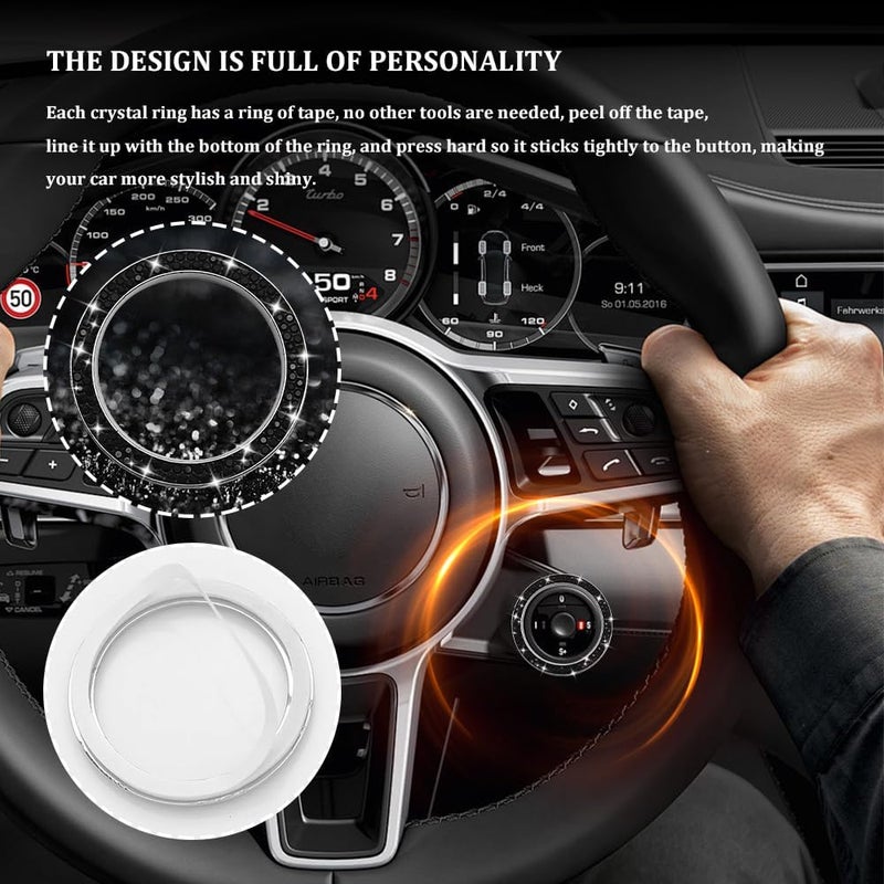 Tecledsn 2pcs Car Bling Crystal Rhinestone Engine Start Decoration Ring, Sparkling Push Start Button Sticker, Key Ignition & Knob Ring Decoration, Bling Car Interior Accessories for Women (Black) - Image 4
